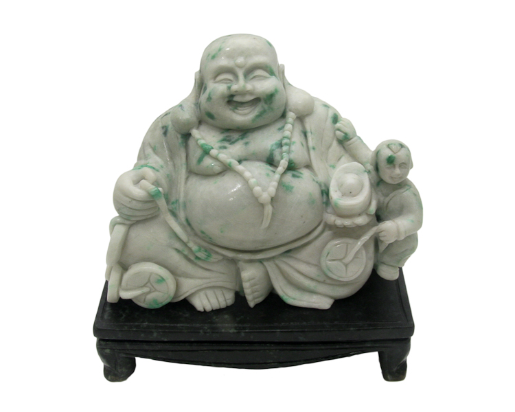 Jadeite (type-A) Budai statue on pedestal - Click Image to Close