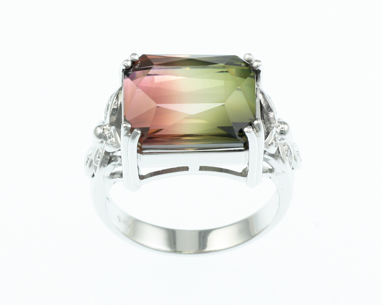 Watermelon tourmaline and diamond ring - Click Image to Close