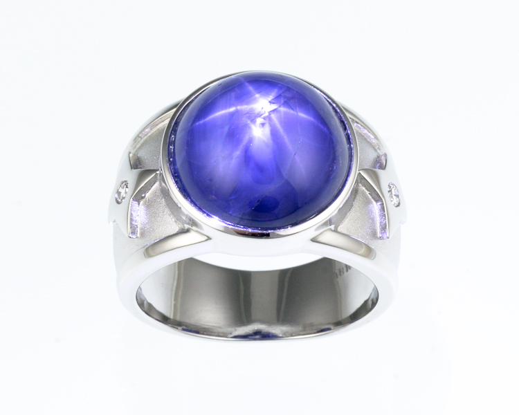 Blue star sapphire and diamond ring - Click Image to Close