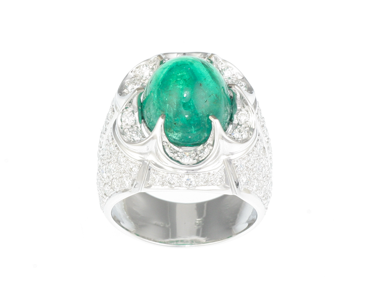 Emerald and diamond ring - Click Image to Close