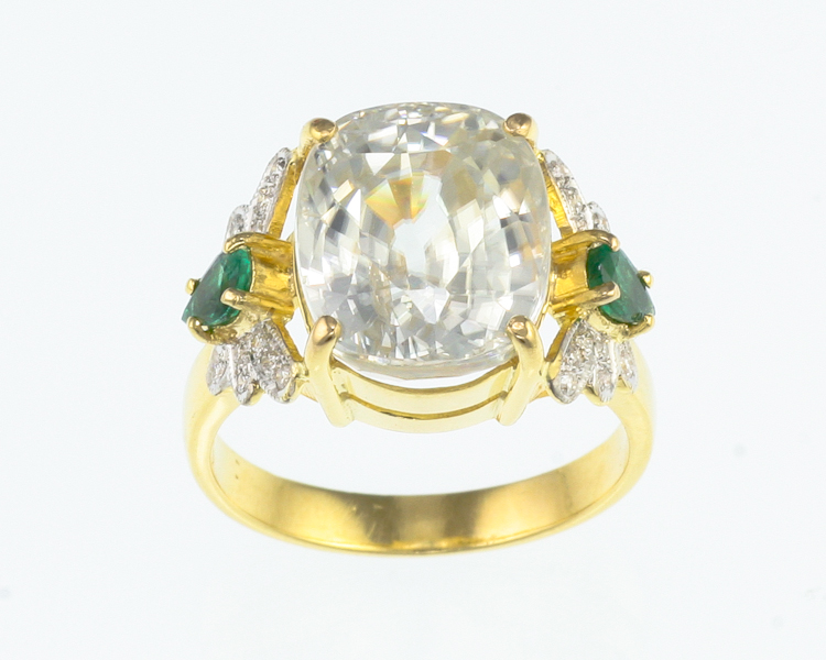 Zircon, emerald and diamond ring - Click Image to Close