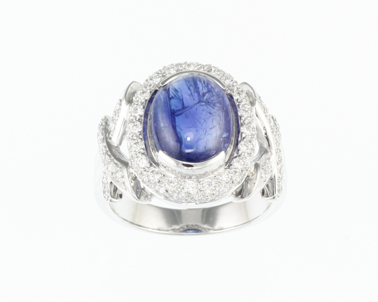 Blue sapphire and diamond ring - Click Image to Close