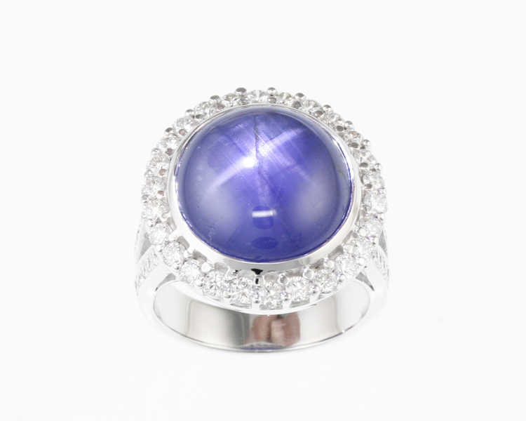 Blue star sapphire and diamond ring - Click Image to Close