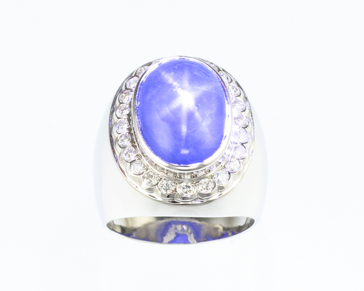 Blue star sapphire and diamond ring - Click Image to Close