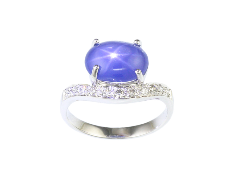 Blue star sapphire and diamond ring - Click Image to Close