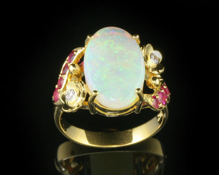 Opal, ruby and diamond ring - Click Image to Close