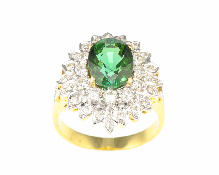 Chrome tourmaline and diamond ring - Click Image to Close