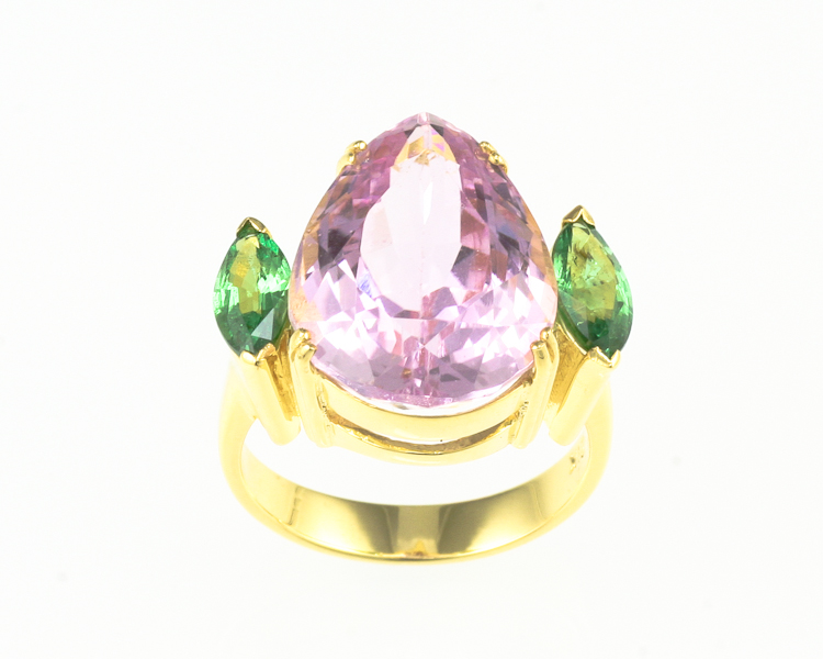 Kunzite and tsavorite garnet ring - Click Image to Close