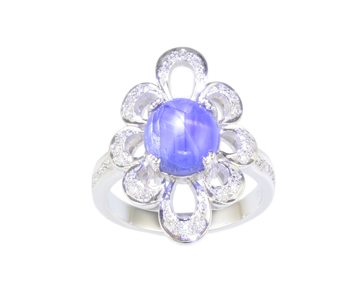 Blue star sapphire and diamond ring - Click Image to Close