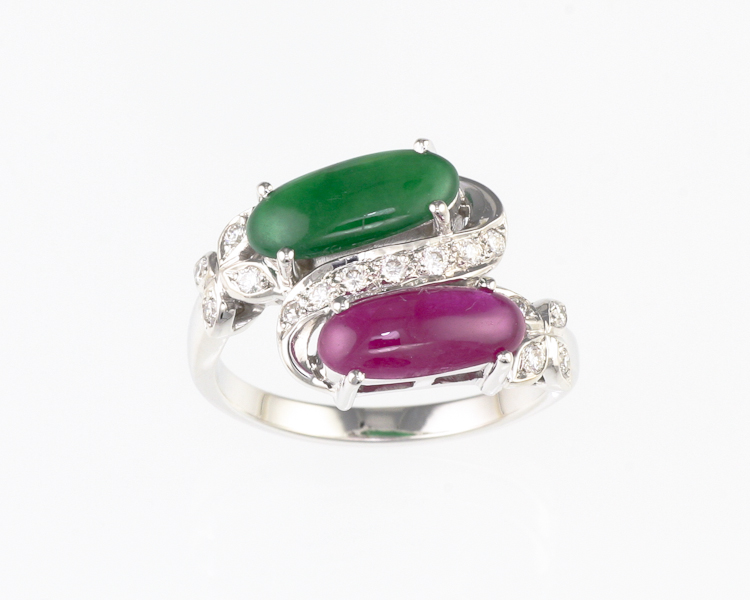 Jadeite (type-A), ruby and diamond ring - Click Image to Close