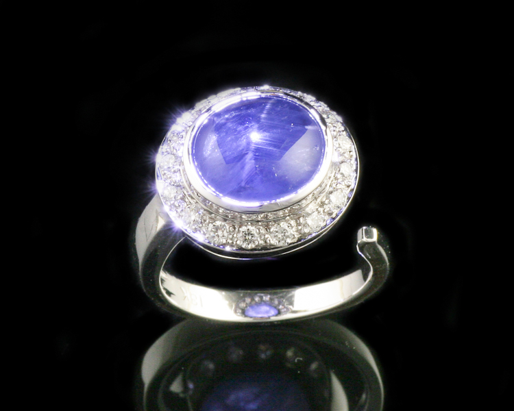 Blue star sapphire and diamond ring - Click Image to Close