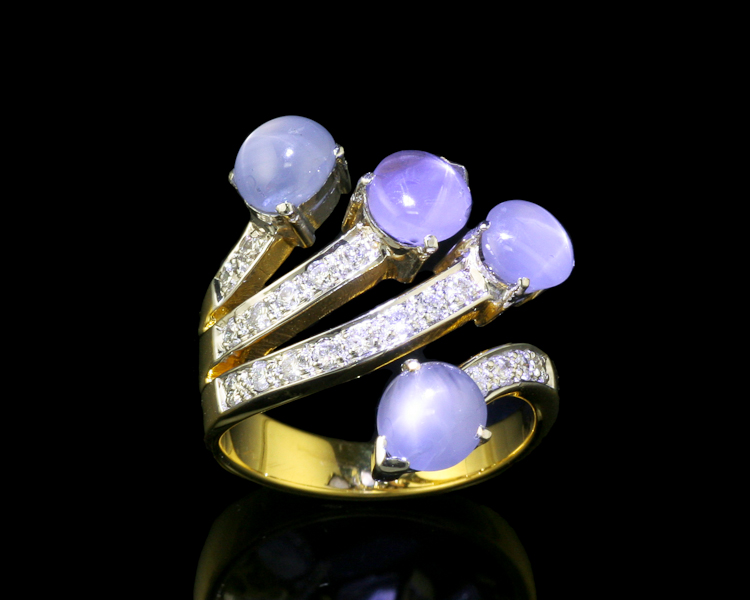 Blue star sapphire and diamond ring - Click Image to Close