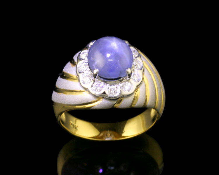 Blue star sapphire and diamond ring - Click Image to Close