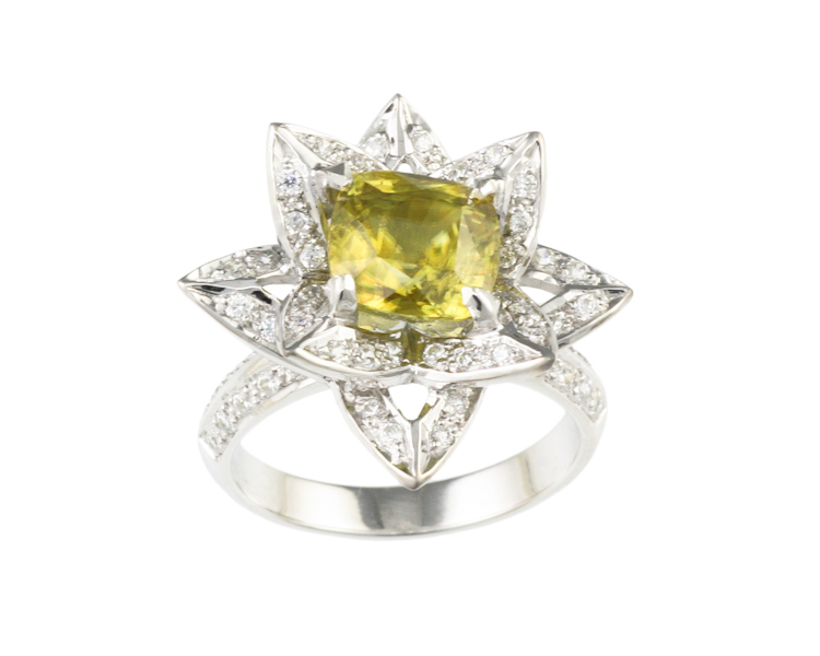 Sphene and cubic zirconia ring - Click Image to Close