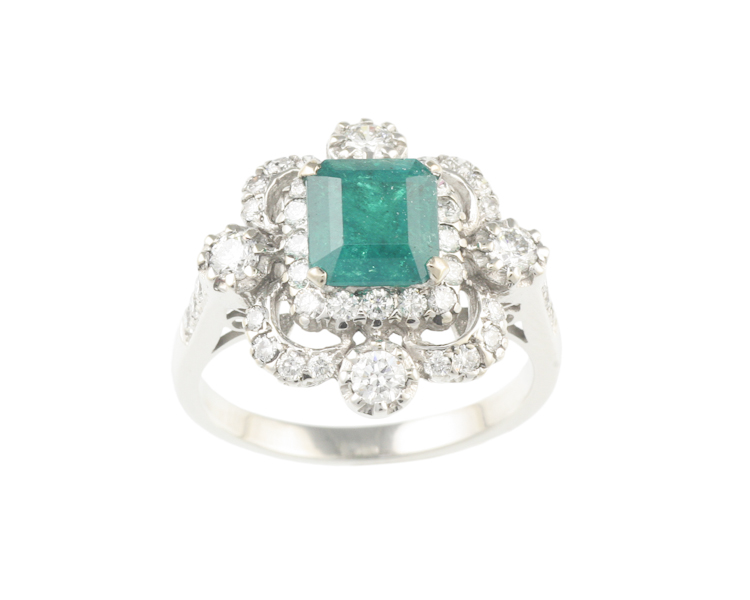 Emerald and diamond ring - Click Image to Close