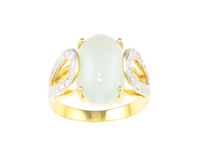 Aquamarine cat's eye and diamond ring - Click Image to Close