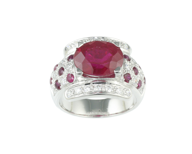 Ruby simulant, ruby and cubic zirconia ring - Click Image to Close