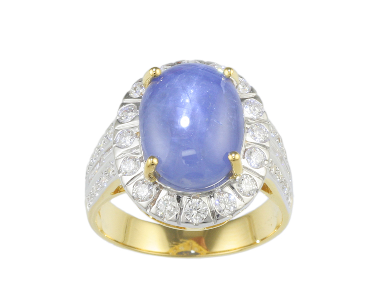 Blue star sapphire and diamond ring - Click Image to Close