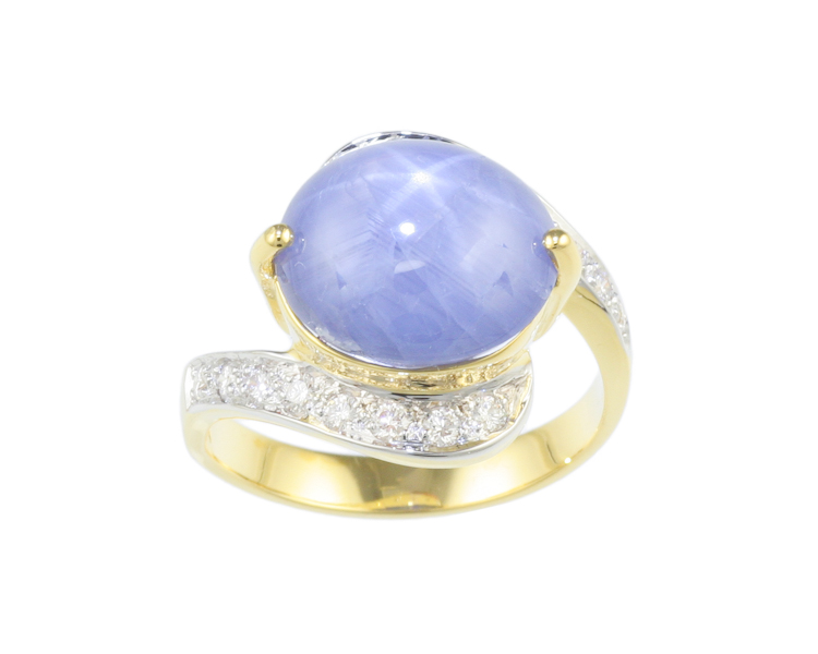 Blue star sapphire and diamond ring - Click Image to Close