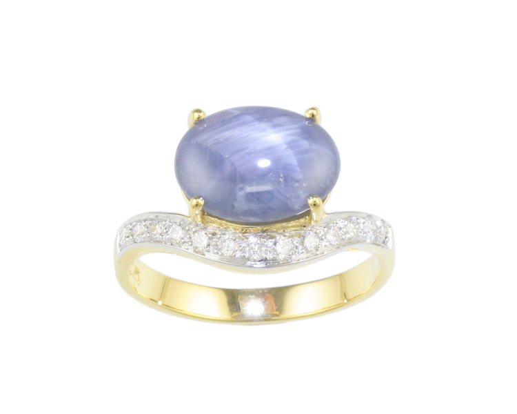 Blue star sapphire and diamond ring - Click Image to Close