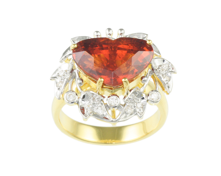 Mandarin spessartite garnet and diamond ring - Click Image to Close