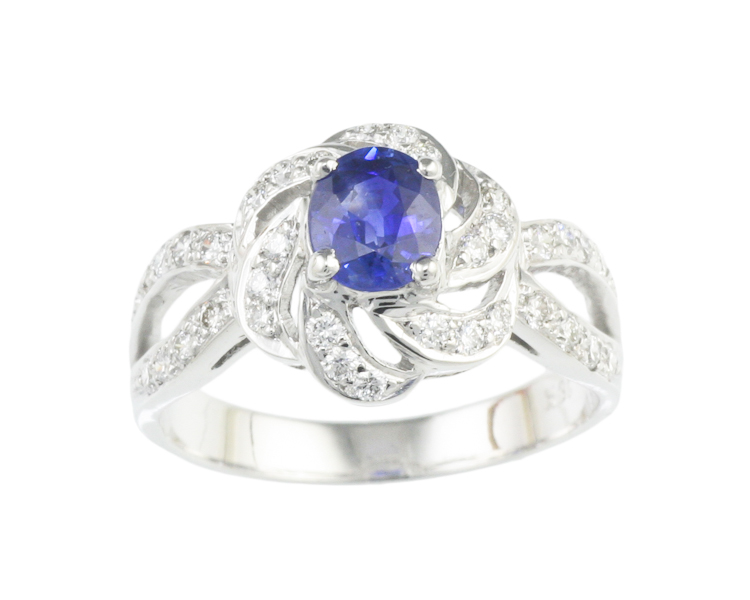 Blue sapphire and diamond ring - Click Image to Close