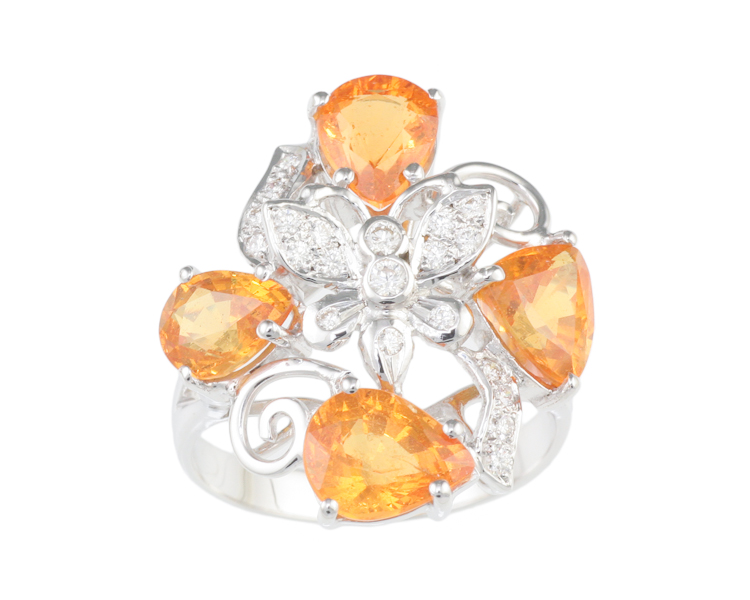 Mandarin spessartite garnet and diamond ring - Click Image to Close