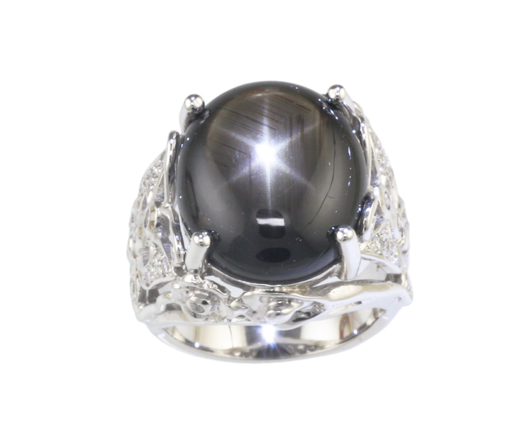 Star sapphire and cubic zirconia ring - Click Image to Close