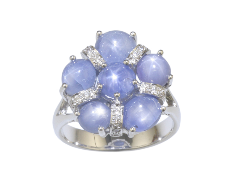 Blue star sapphire and diamond ring - Click Image to Close