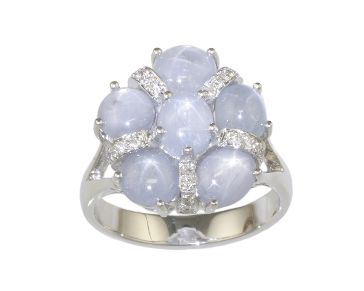 Blue star sapphire and diamond ring - Click Image to Close