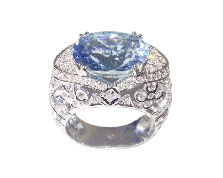 Aquamarine and diamond ring - Click Image to Close