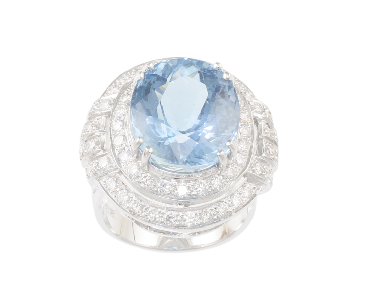 Aquamarine and diamond ring - Click Image to Close