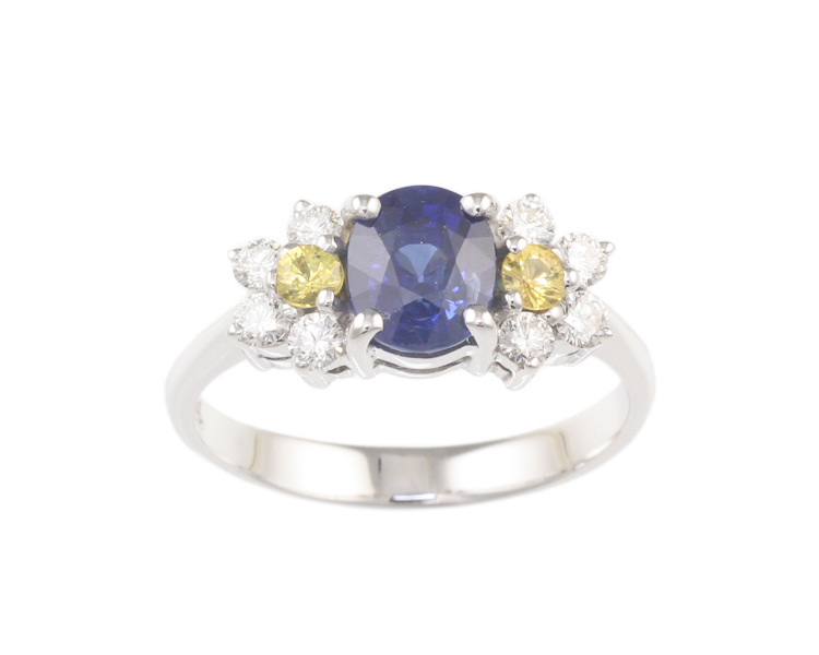 Blue sapphire, sapphire and diamond ring - Click Image to Close