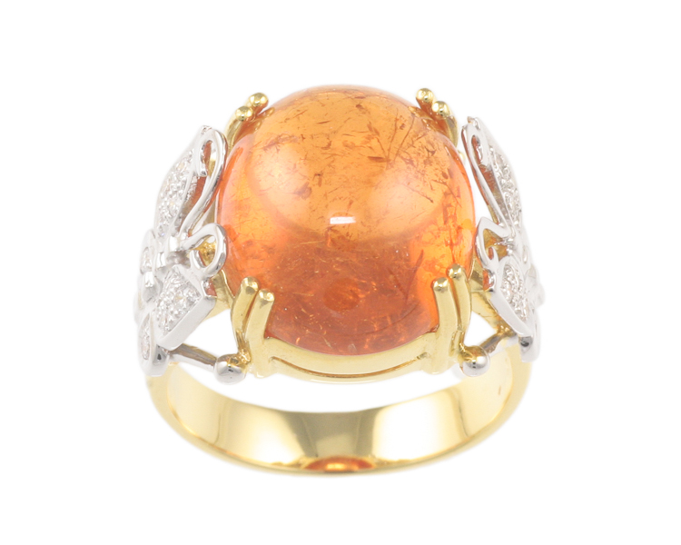 Mandarin spessartite garnet and diamond ring - Click Image to Close