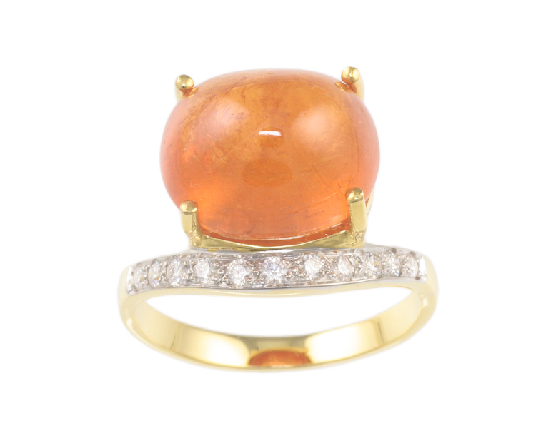 Mandarin spessartite garnet and diamond ring - Click Image to Close