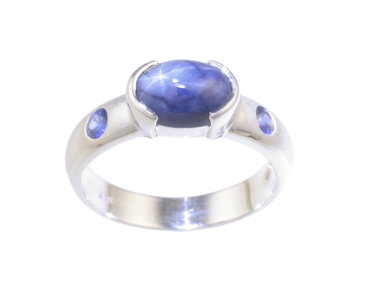 Blue star sapphire and blue sapphire ring - Click Image to Close