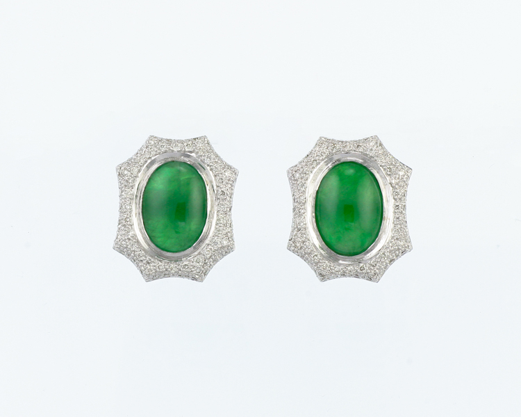 Jadeite (type-A) and diamond earrings - Click Image to Close