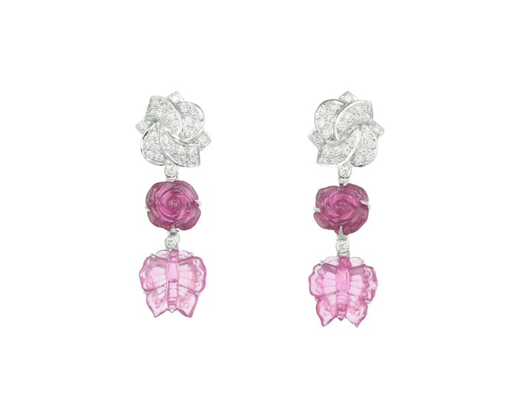 Ruby carving and diamond earrings - Click Image to Close