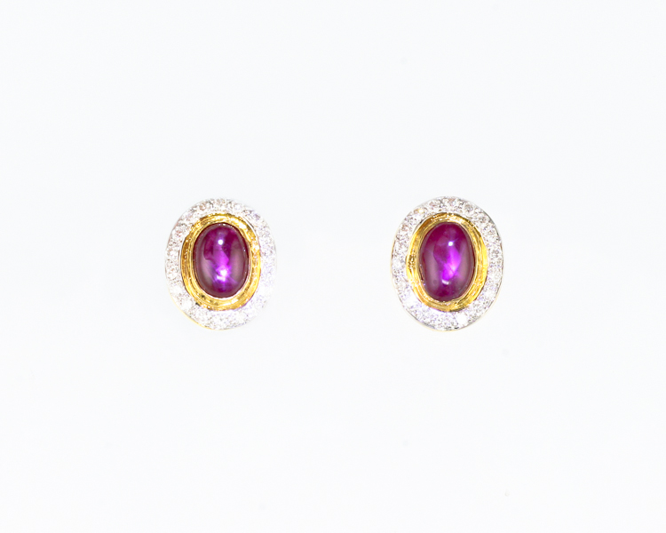 Star ruby and diamond earrings - Click Image to Close