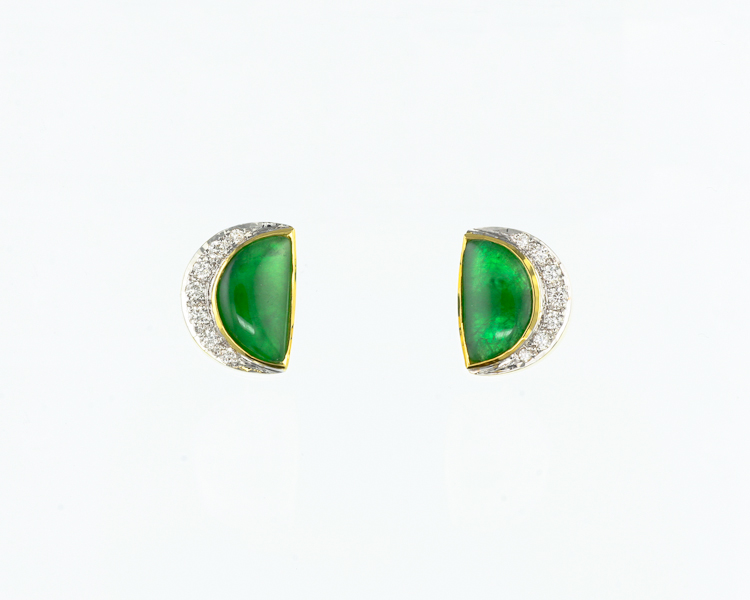 Jadeite (type-A) and diamond earrings - Click Image to Close