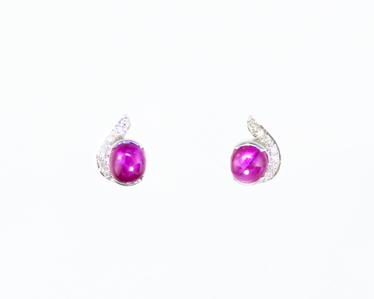 Star ruby and diamond earrings - Click Image to Close