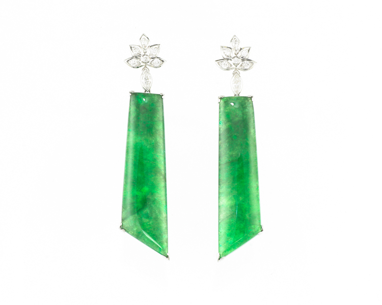 Jadeite (type-A) and diamond earrings - Click Image to Close