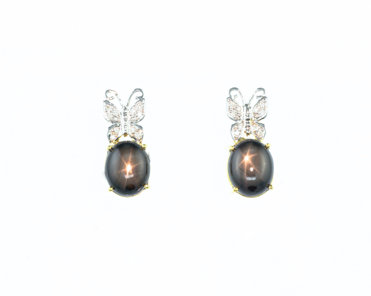 Star sapphire and diamond earrings - Click Image to Close