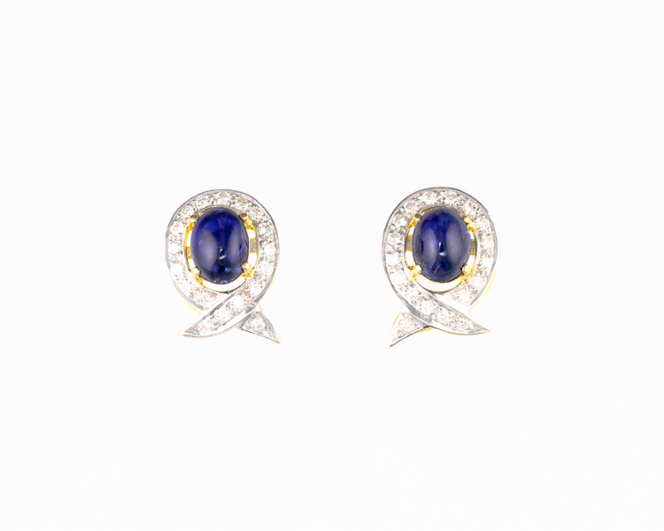 Blue sapphire and diamond earrings - Click Image to Close