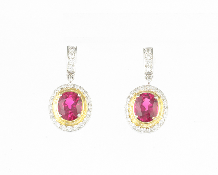 Rubellite and diamond earrings - Click Image to Close