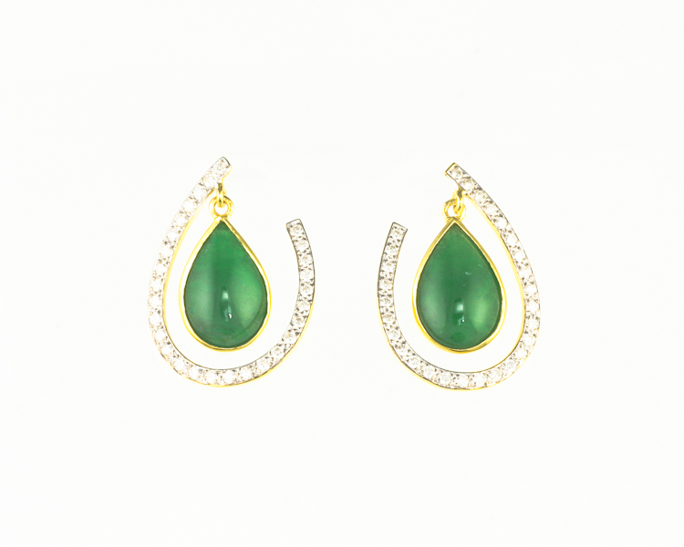 Jadeite (type-A) and diamond earrings - Click Image to Close