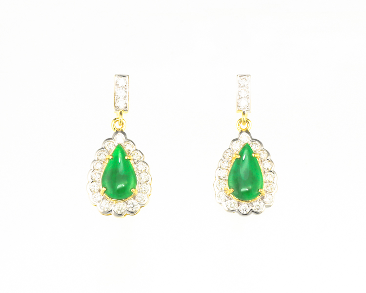 Jadeite (type-A) and diamond earrings - Click Image to Close