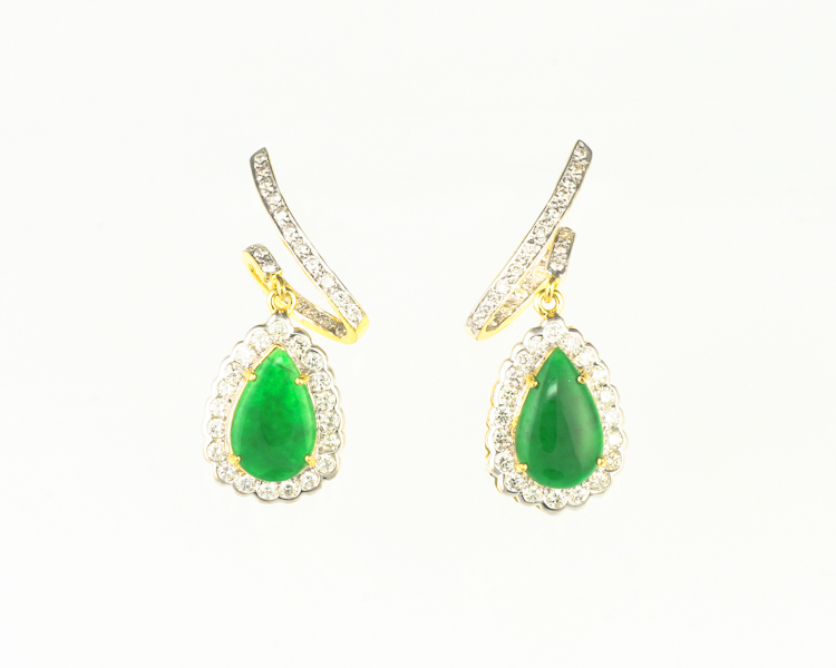 Jadeite (type-A) and diamond earrings - Click Image to Close