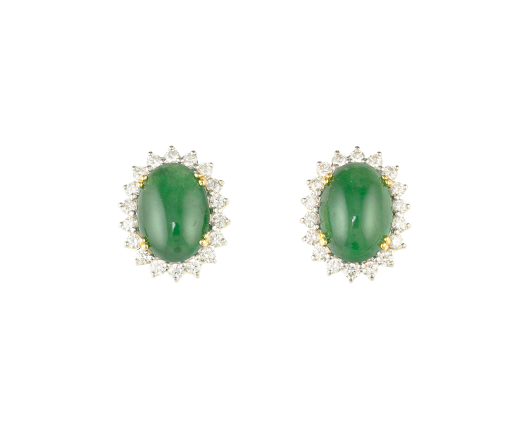 Jadeite (type-A) and diamond earrings - Click Image to Close