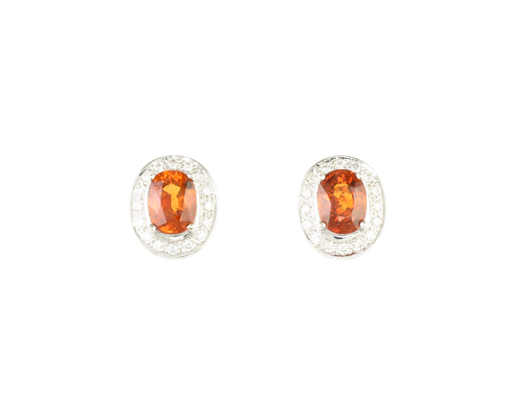 Spessartite garnet and diamond earrings - Click Image to Close